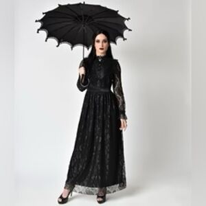 Unique Vintage The Moon Victorian Style Black Lace Long Sleeve Maxi Dress